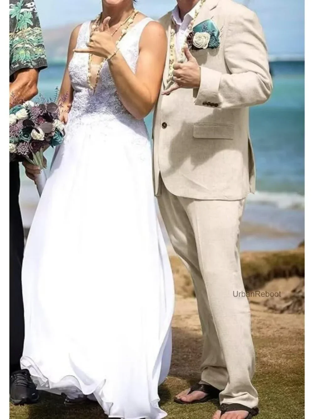 Men's 3PC Linen Suit Wedding Slim Fit Blazer Vest Pant